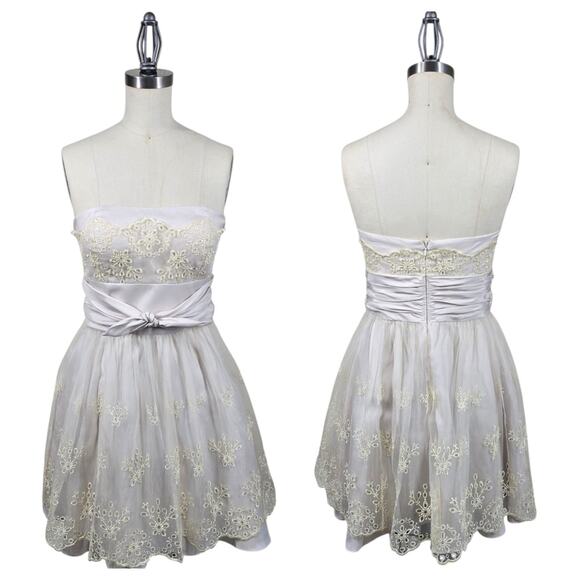 Haley Logan by Adrianna Papell Strapless Dress sz 3/4* Beige Chiffon Embroidered - Picture 16 of 16